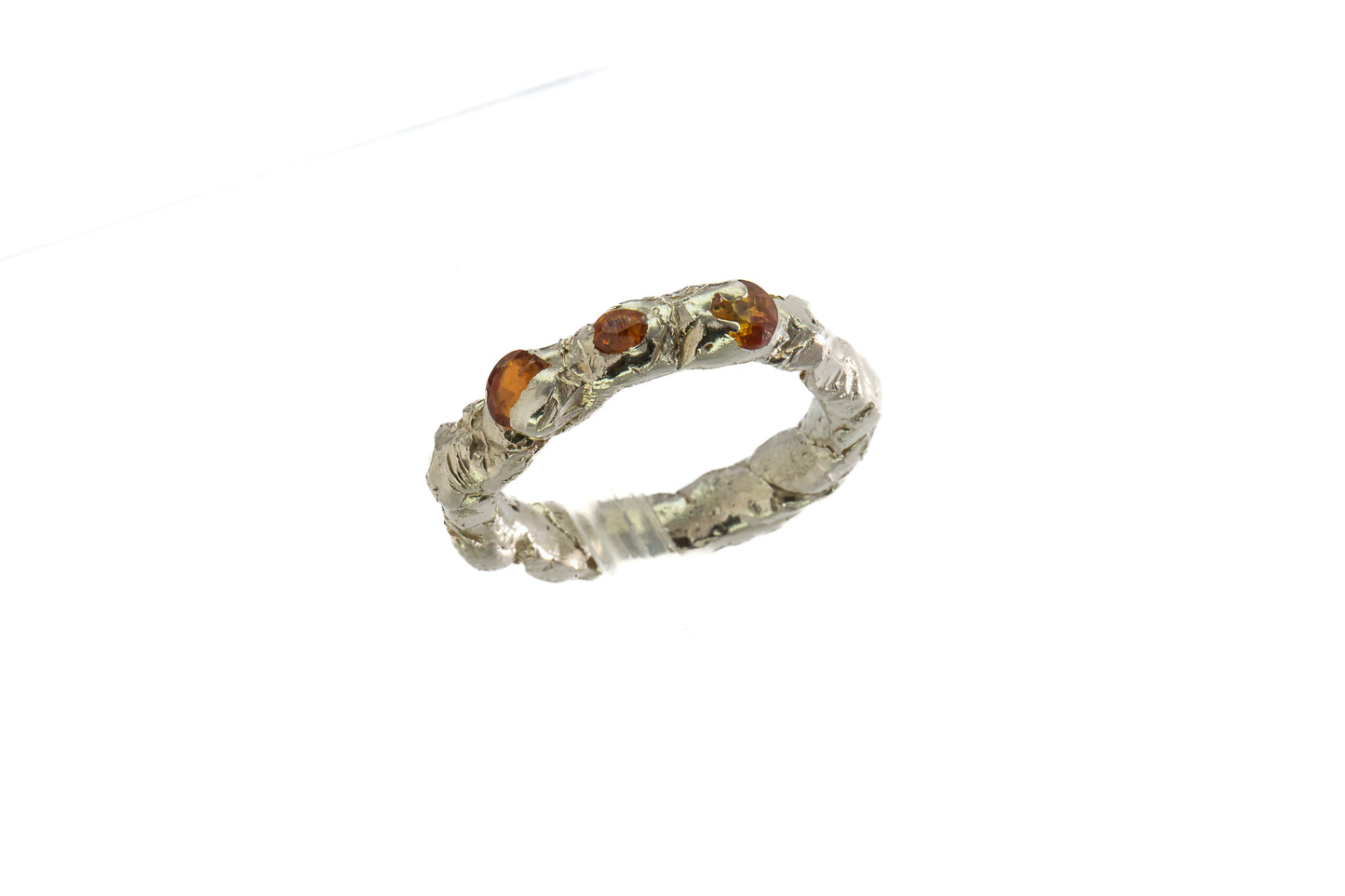 Sapphires in Silver: 3 stone orange Ring
