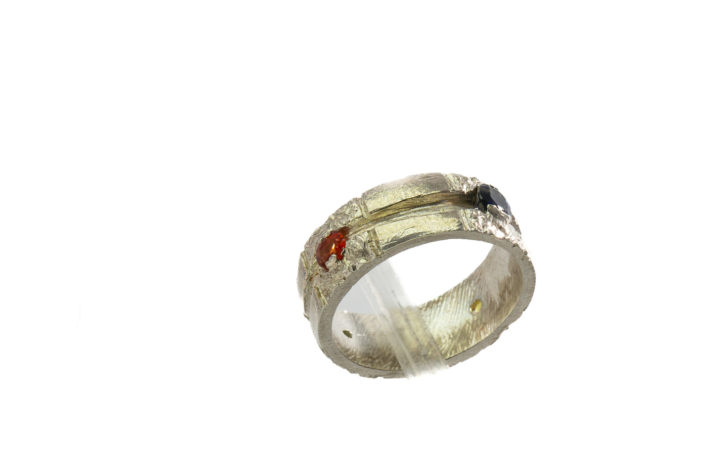 Sapphires in Silver: 4 multi coloured stone wide trench Ring