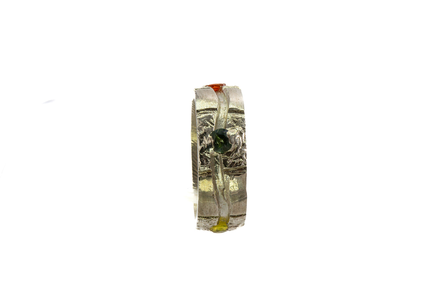 Sapphires in Silver: 4 multi coloured stone wide trench Ring