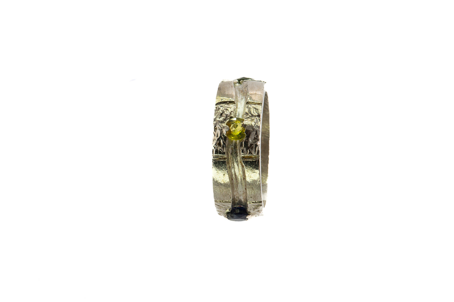 Sapphires in Silver: 4 multi coloured stone wide trench Ring