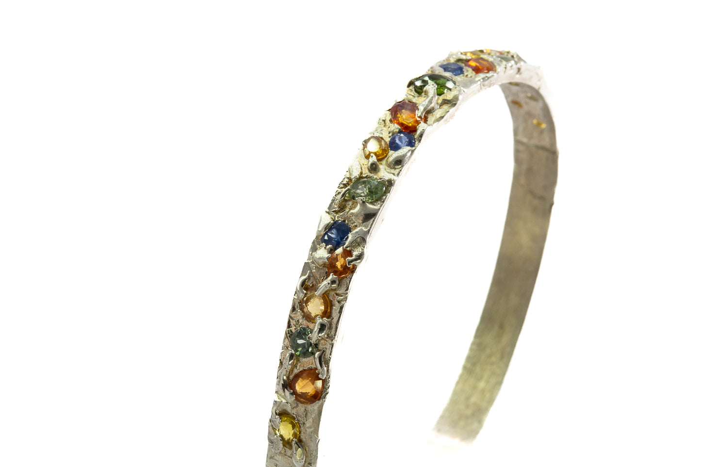 Sapphires in Silver: 21 stone multi colour Bangle