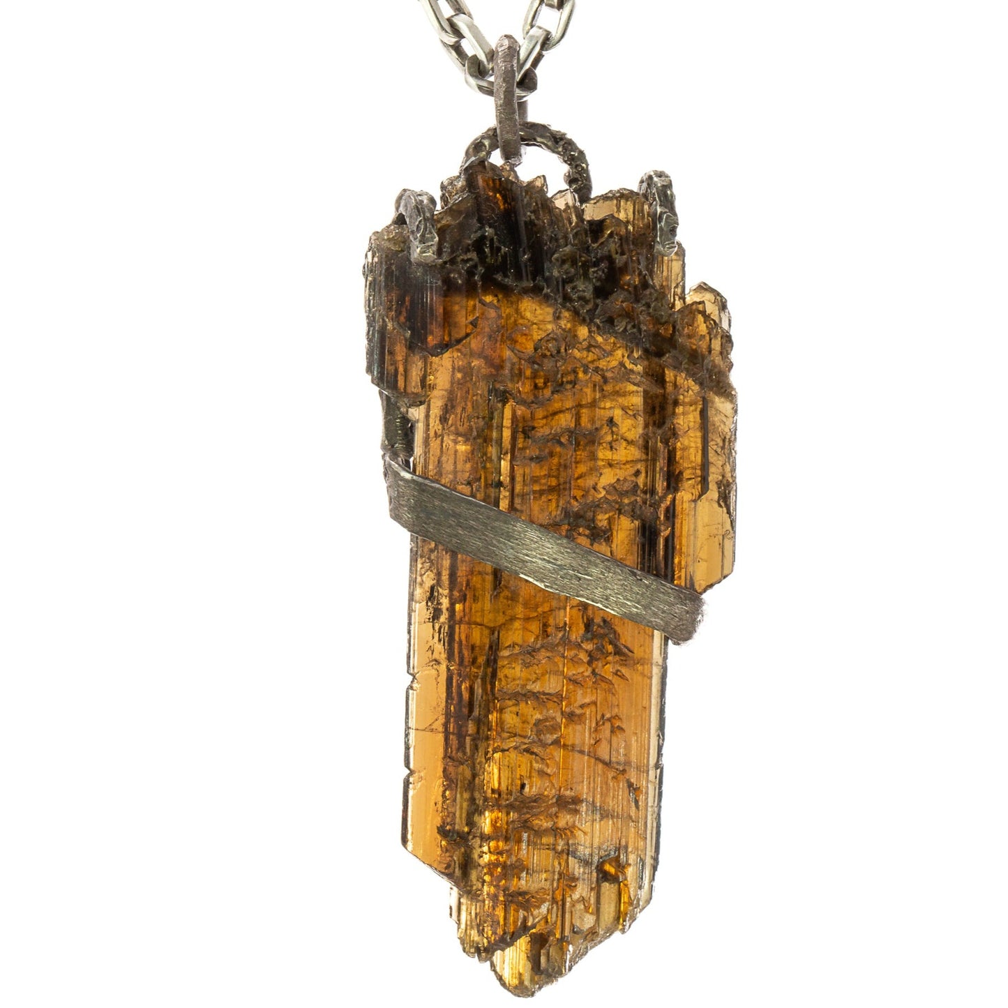 World Gems: Rough Epidote Silver Pendant