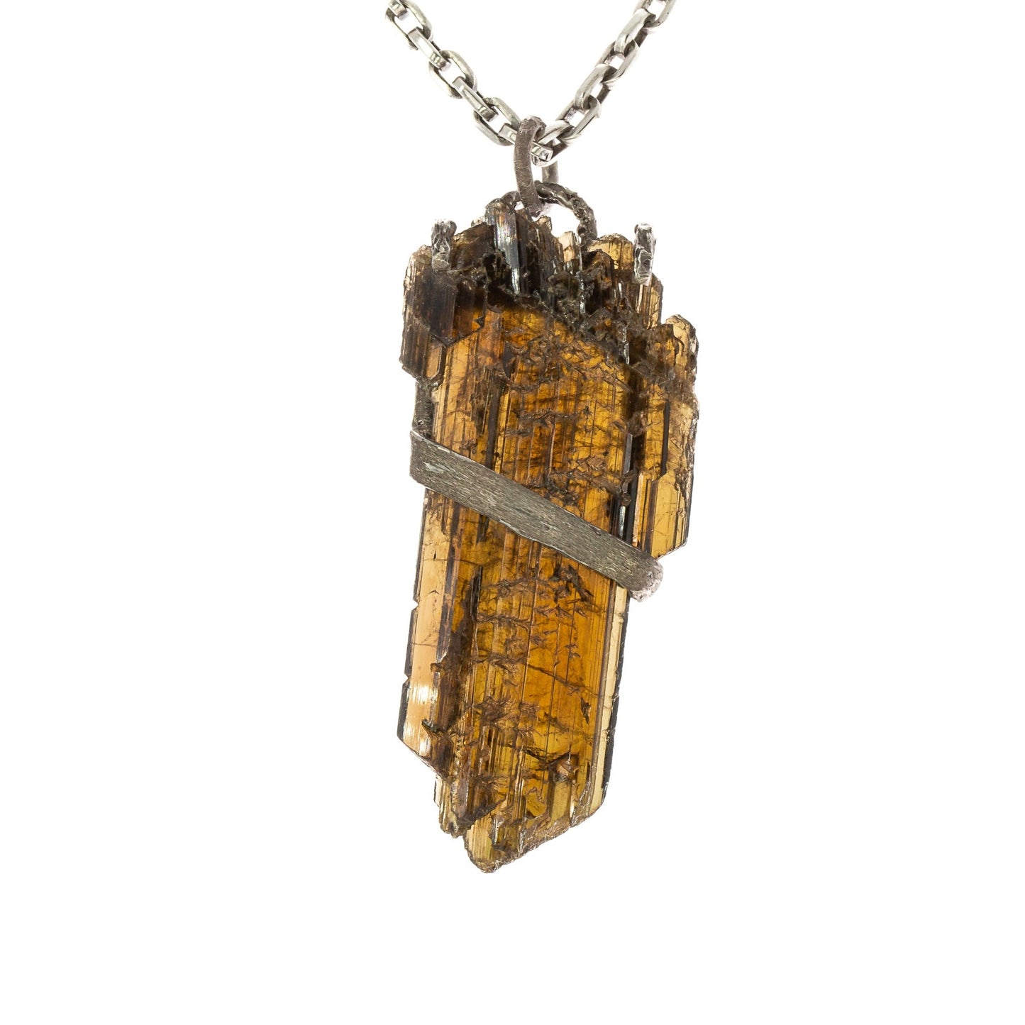 World Gems: Rough Epidote Silver Pendant