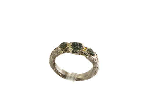 Sapphires in Silver: "Boulder Creek" 3 stone rough Montana Ring