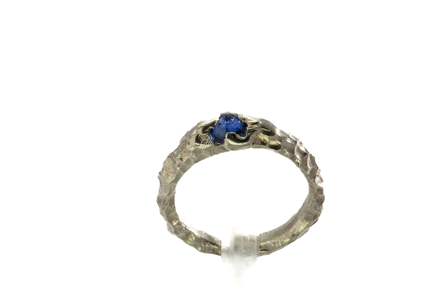 Sapphires in Silver: Upside down cut blue solitaire Ring