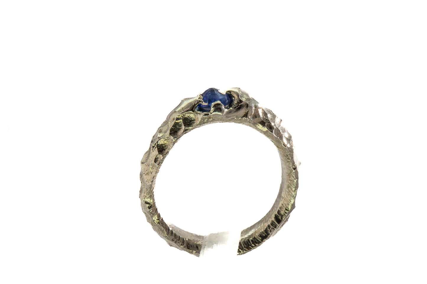 Sapphires in Silver: Upside down cut blue solitaire Ring