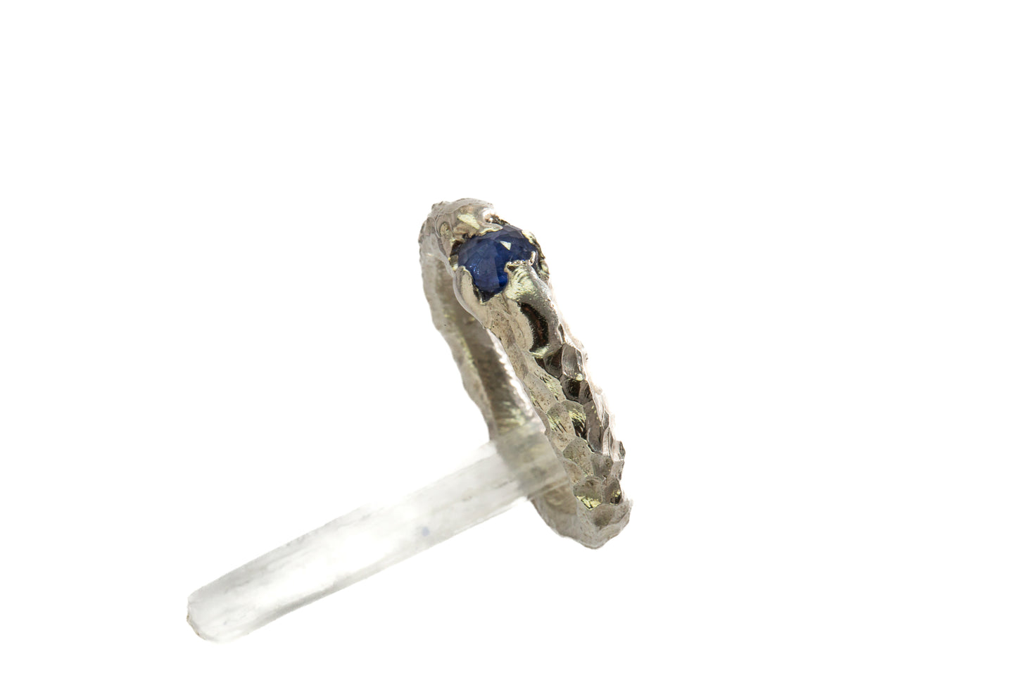 Sapphires in Silver: Upside down cut blue solitaire Ring