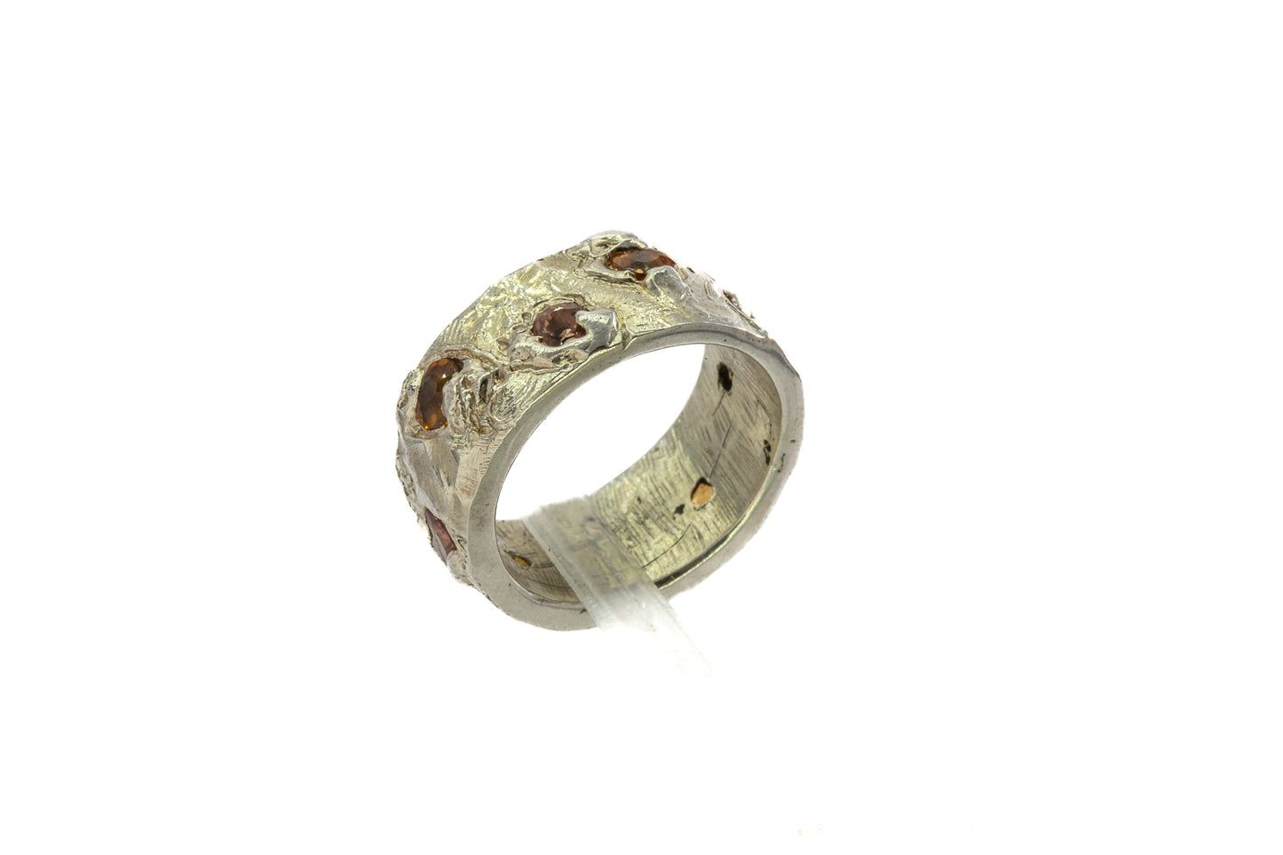 Sapphires in Silver: 9 orange stone wide Ring