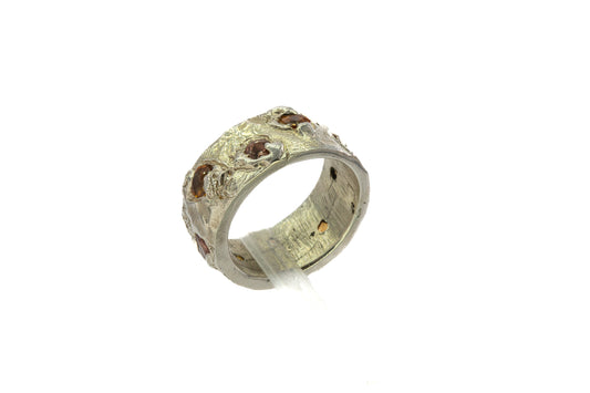 Sapphires in Silver: 9 orange stone wide Ring