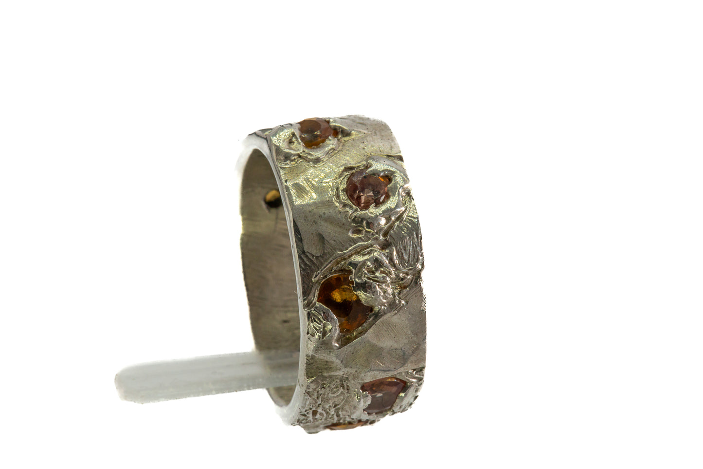 Sapphires in Silver: 9 orange stone wide Ring