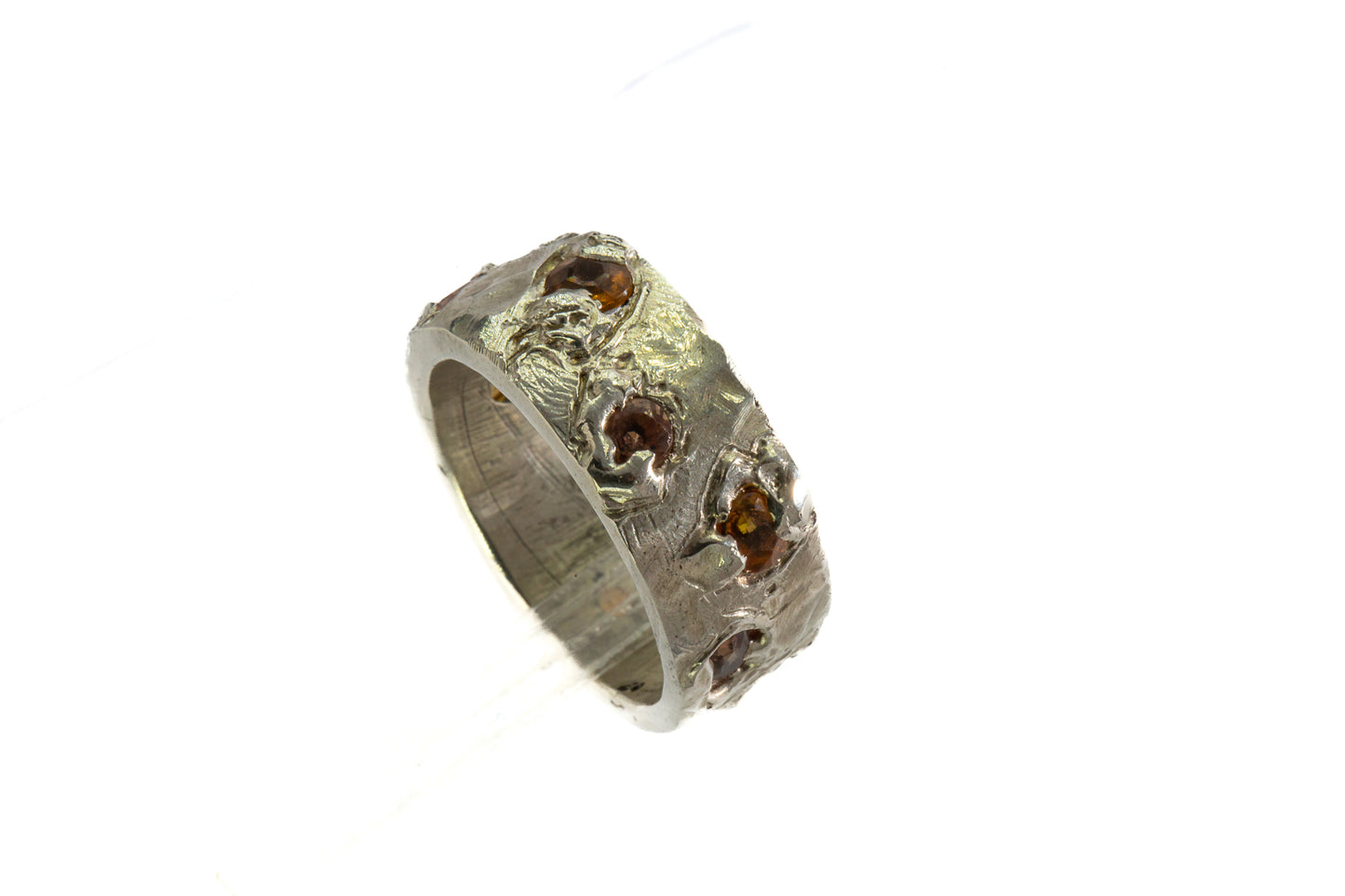 Sapphires in Silver: 9 orange stone wide Ring