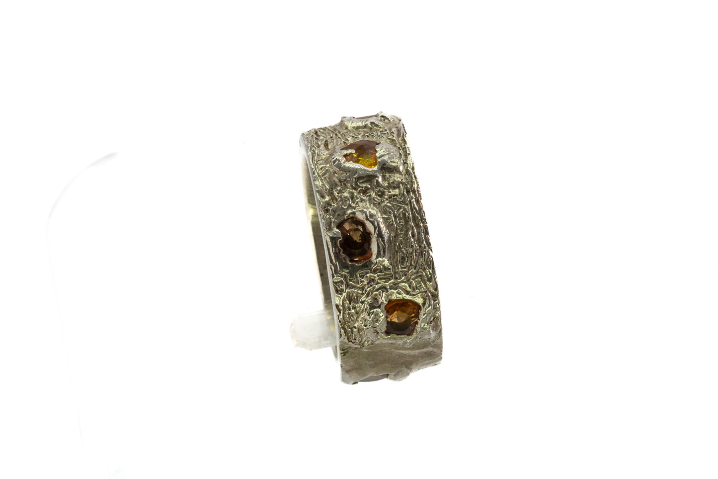 Sapphires in Silver: 9 orange stone wide Ring