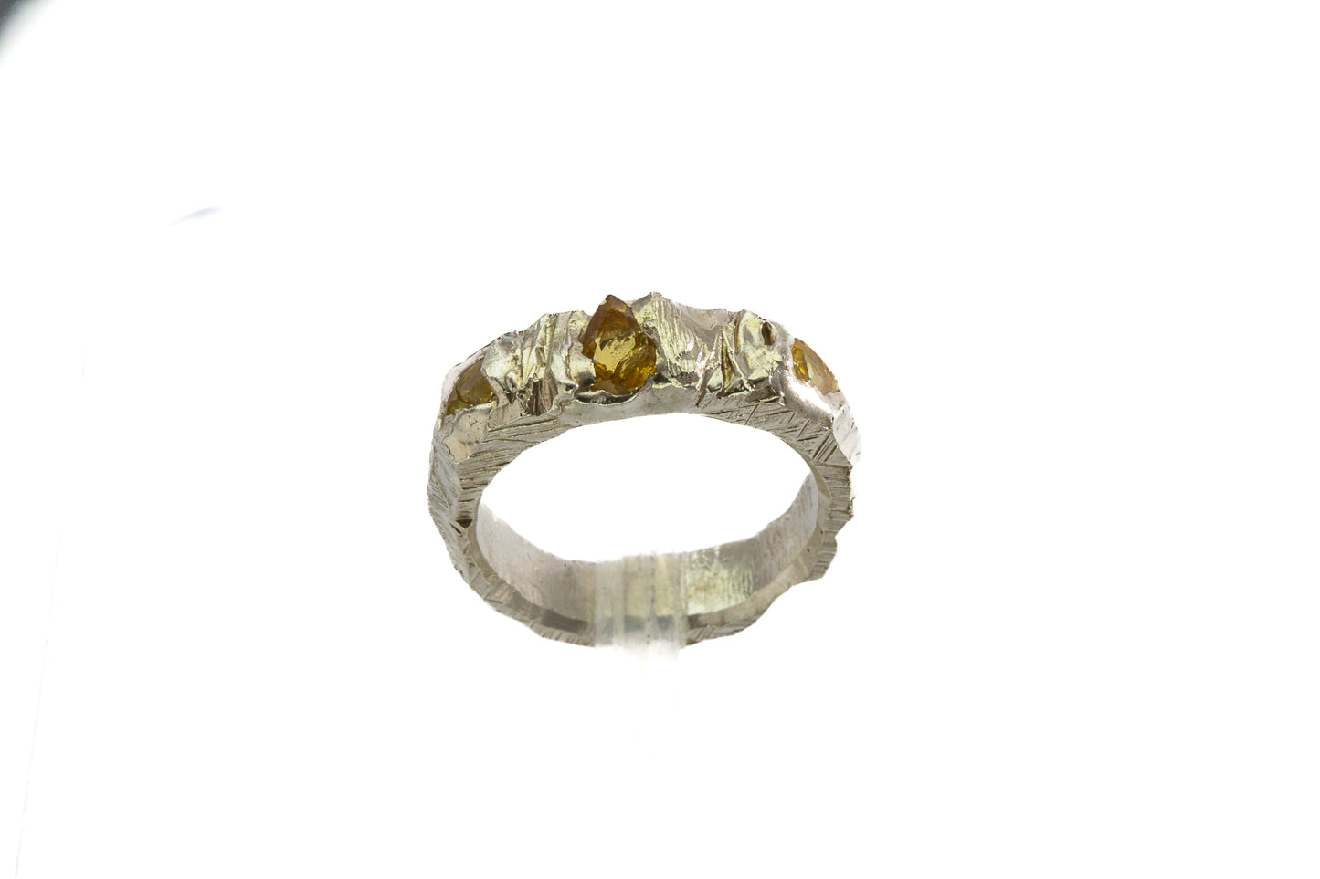 Sapphires in Silver: 3 stone yellow Ring