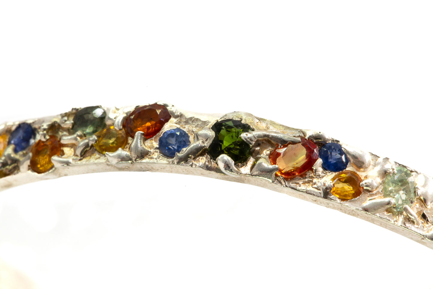 Sapphires in Silver: 21 stone multi colour Bangle