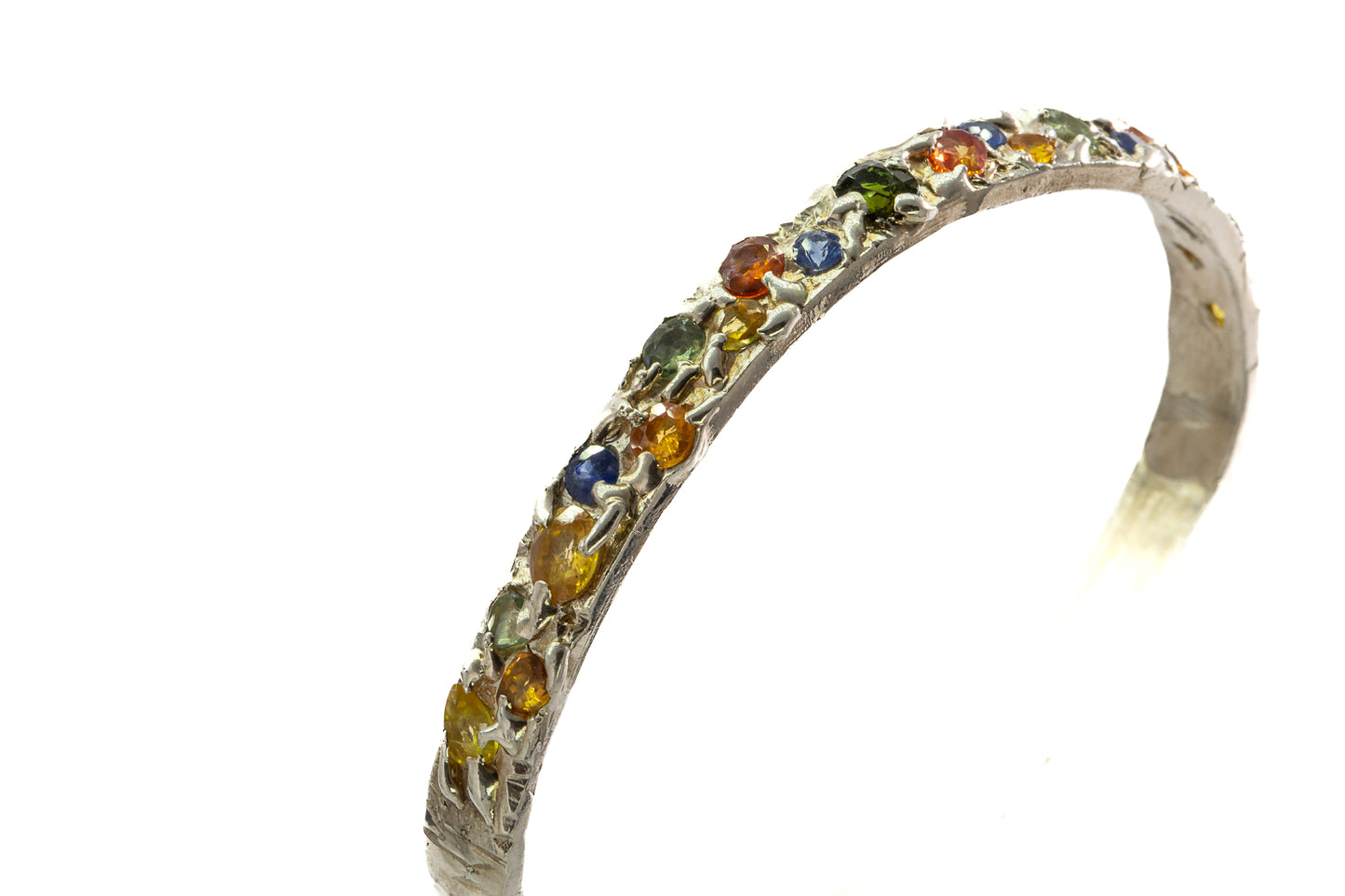 Sapphires in Silver: 21 stone multi colour Bangle