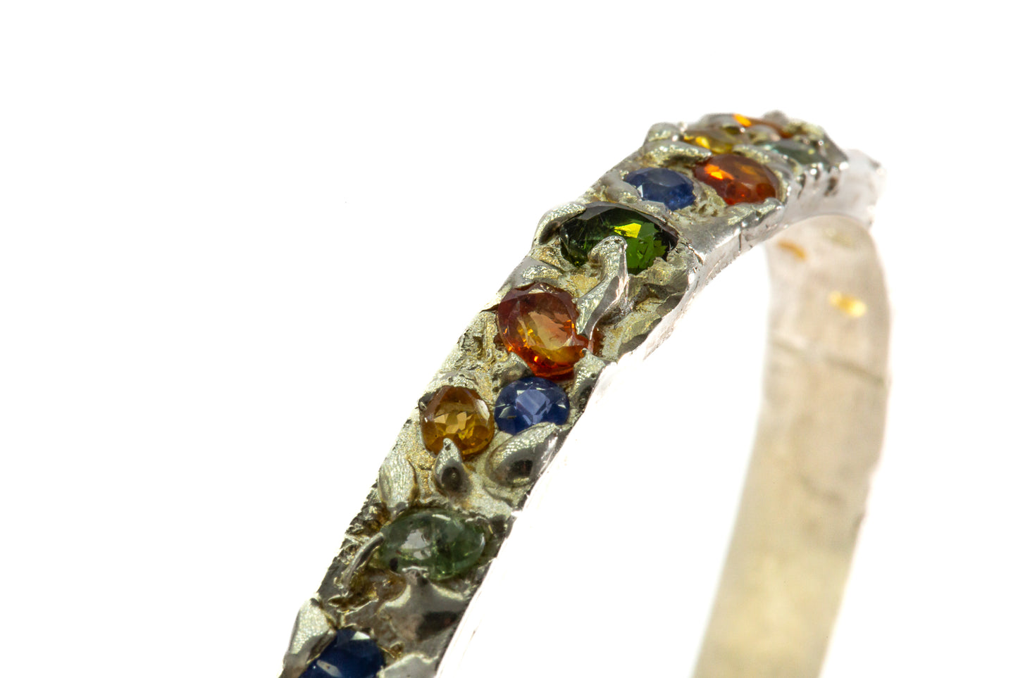 Sapphires in Silver: 21 stone multi colour Bangle