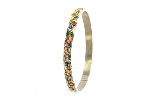 Sapphires in Silver: 21 stone multi colour Bangle