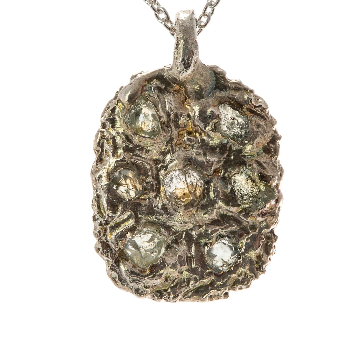 Sapphires in Silver: 7 rough Montana sapphire free form Pendant