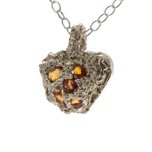 Sapphires in Silver: 5 orange cut sapphires in freeform Pendant