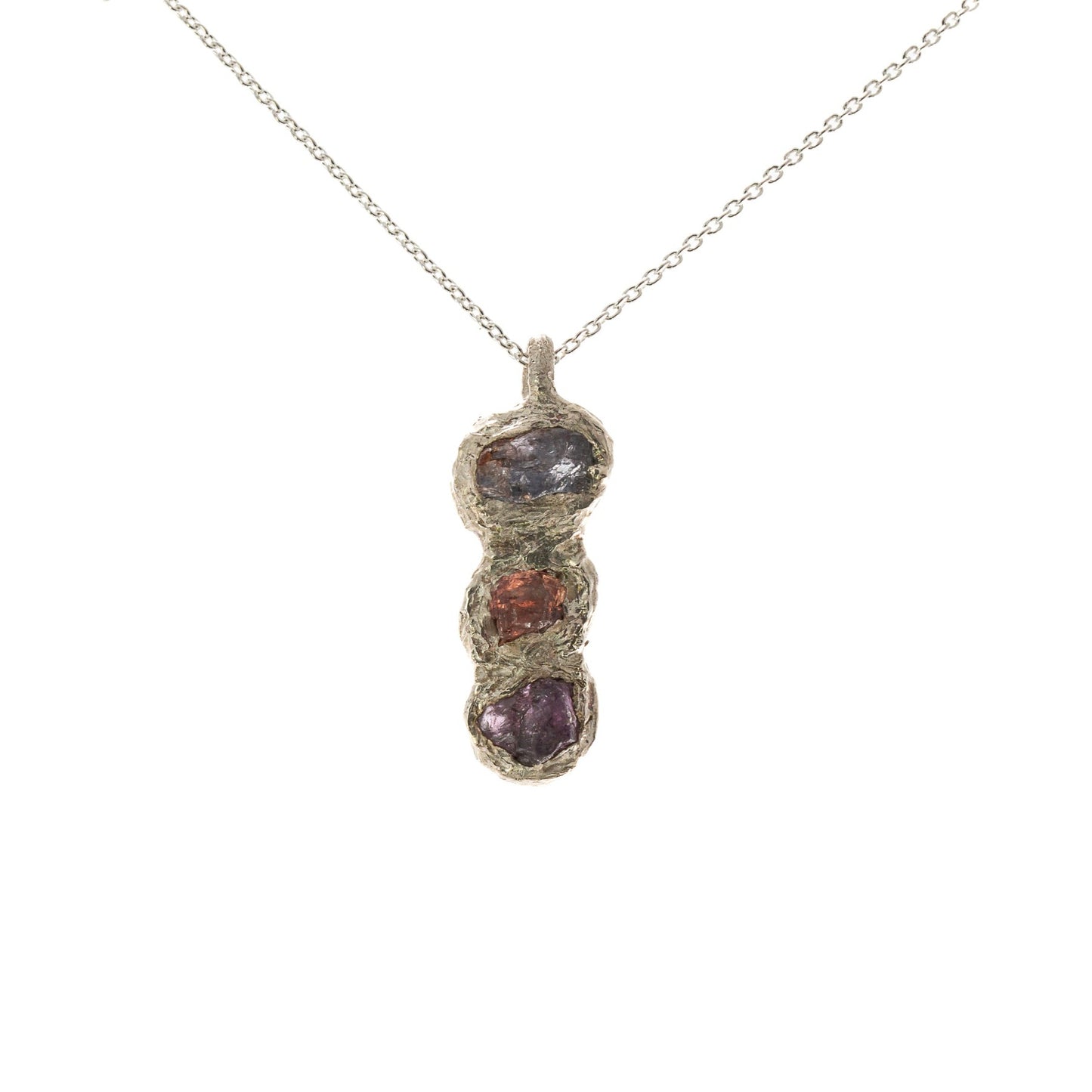 Sapphires in Silver: 3 rough Umba Sapphire freeform Pendant