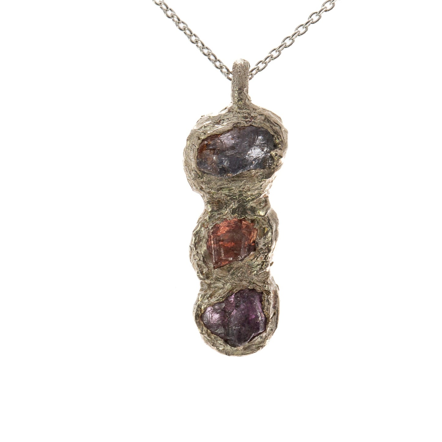 Sapphires in Silver: 3 rough Umba Sapphire freeform Pendant