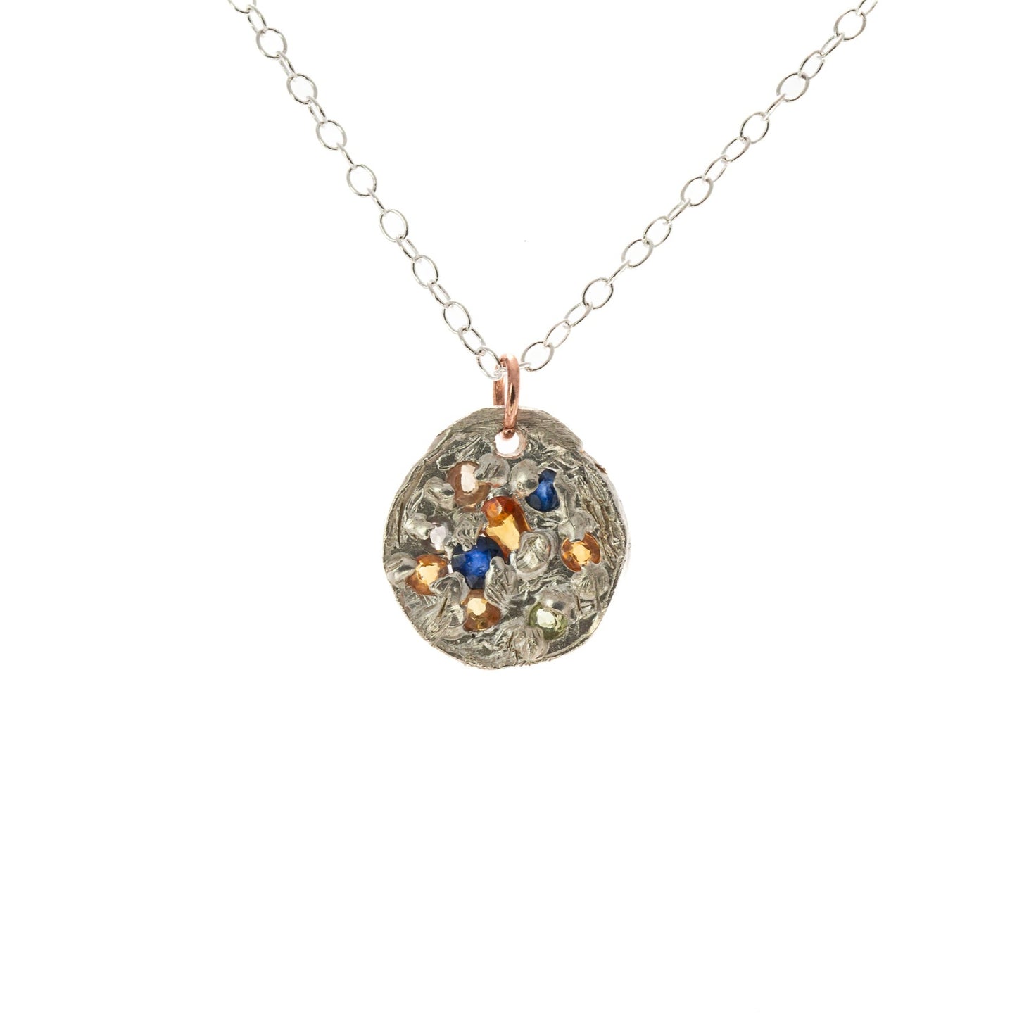 Sapphires in Silver: 9 cut multi-coloured sapphires round silver Pendant