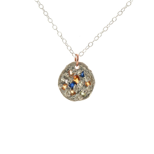 Sapphires in Silver: 9 cut multi-coloured sapphires round silver Pendant