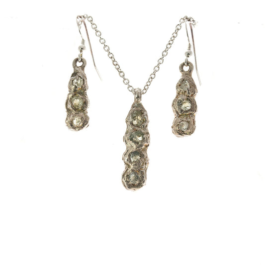 Sapphires in Silver: 10 rough Montana Sapphire silver Pendant and Earring Set