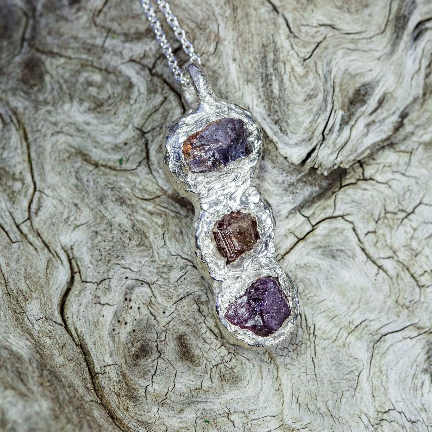 Sapphires in Silver: 3 rough Umba Sapphire freeform Pendant